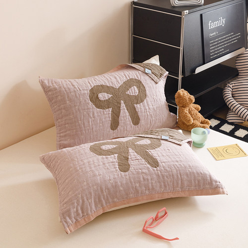 小清新全棉纯棉四层纱布枕巾一对装家用单人成人枕芯枕头纯棉盖巾