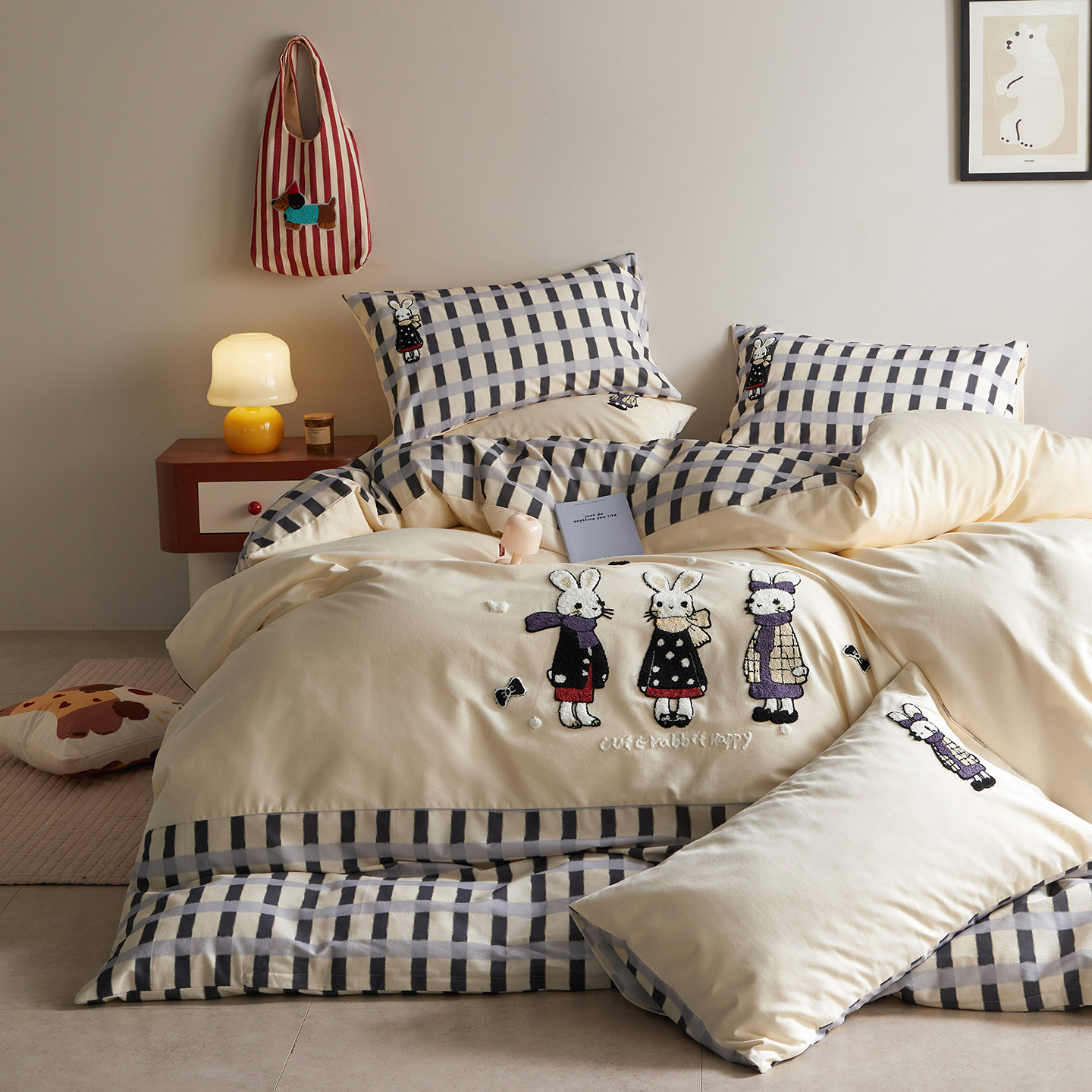 条纹控全棉磨毛床上四件套秋冬加厚纯棉床单被套保暖被罩床品男生