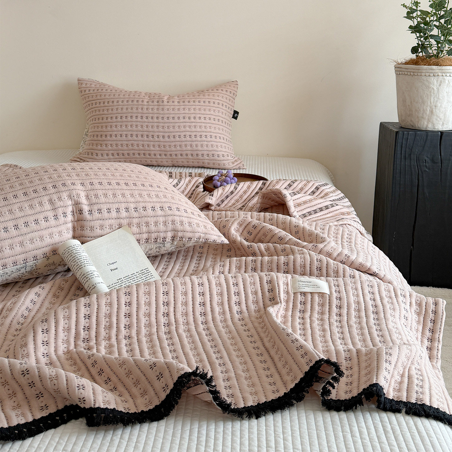 韩式博主风全棉床盖四季柔软夹棉加厚防滑纯棉床单床罩多功能被单