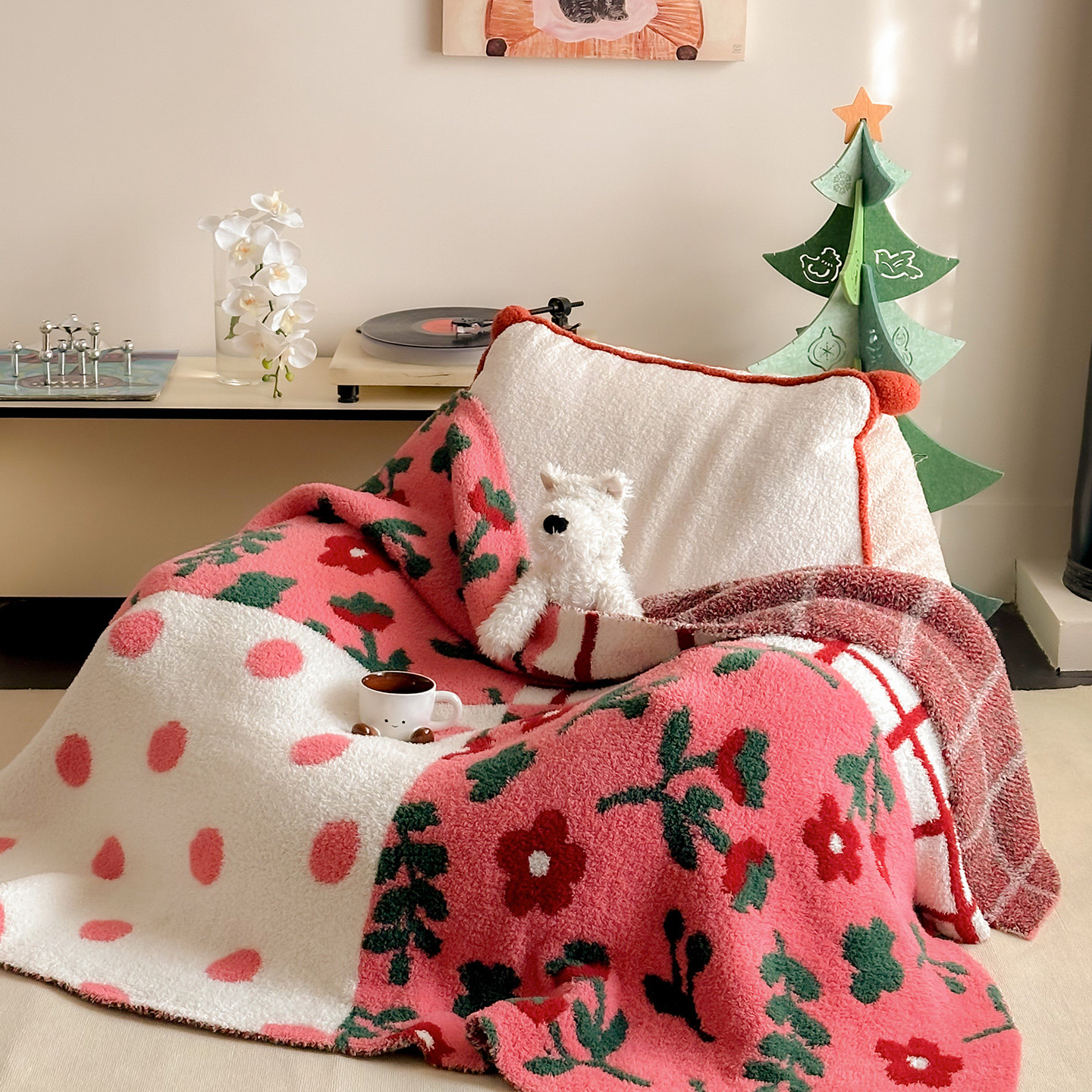 秋冬加厚半边绒毛毯沙发午睡加绒盖毯女生披肩毯办公司午休小毯子