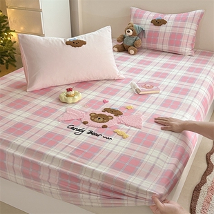 秋冬加厚全棉磨毛创立三件套卡通可爱纯棉防滑床单床垫保护套床罩