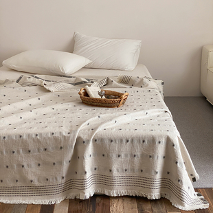 法式复古风棉麻床盖流苏款全棉纯棉加厚防滑床单亚麻透气被单