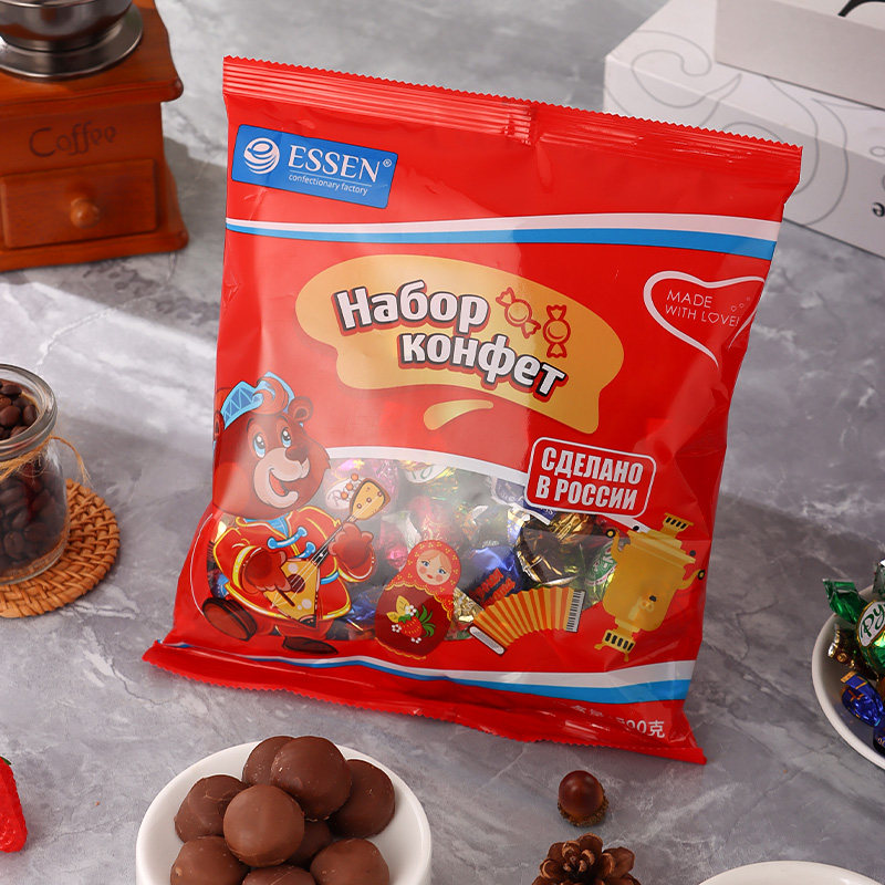 俄罗斯原装进口贵族牌混合巧克力味夹心糖果红袋500g/袋