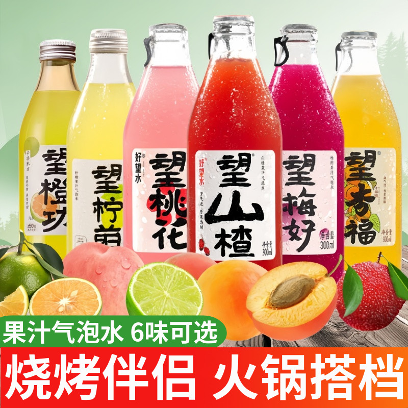 好望水望山楂柠檬梅好杏福橙功桃花果汁气泡水饮料网红饮品