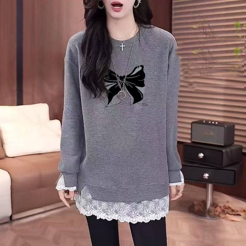 拼接蕾丝设计新款打底春秋卫衣女卫衣/绒衫