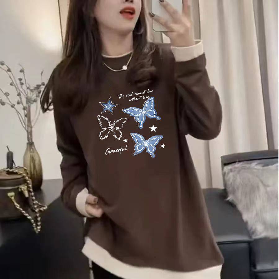 德绒长袖卫衣女秋冬季中长款韩版T恤