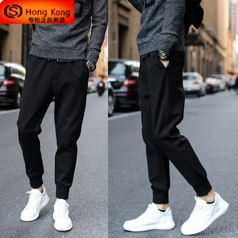 休闲裤男春秋冬季2025新款修身小脚裤束脚长裤子加绒加厚男士卫裤