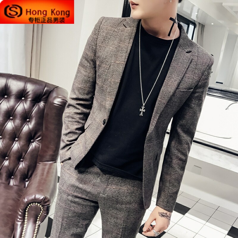 男士西装套装春秋季结婚休闲潮流新郎韩版商务正装修身英伦风西服