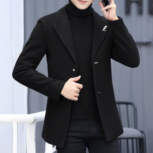 羊绒大衣男短款秋冬季2025新款加绒加厚西装风衣羊毛呢子男士外套