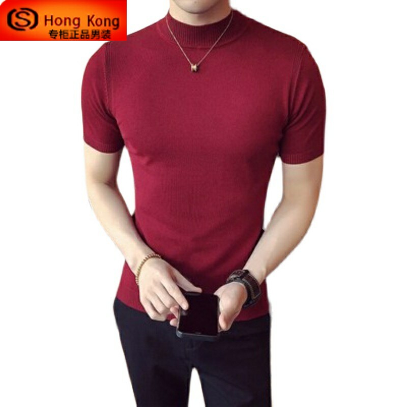 HALF-HIGH NECK MENS SHORT SLEEVE SPRING AUTUMN AND SUMMER 2024 NEW BASE SKINNY HIGH-END MID-NECK THIN T-SHIRT KNITWEAR