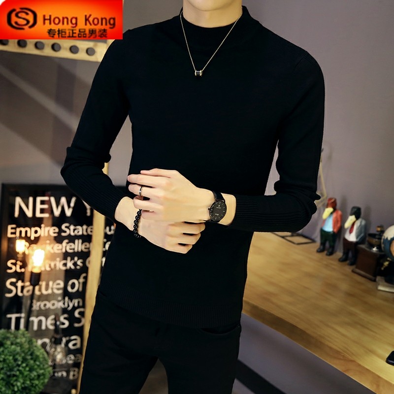 半高领毛衣男款2024新款秋冬季纯色修身打底衫中领男士针织羊毛衫