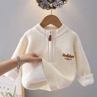女童一体绒毛衣秋冬加厚保暖小童针织衫大童洋气休闲加绒打底衫潮