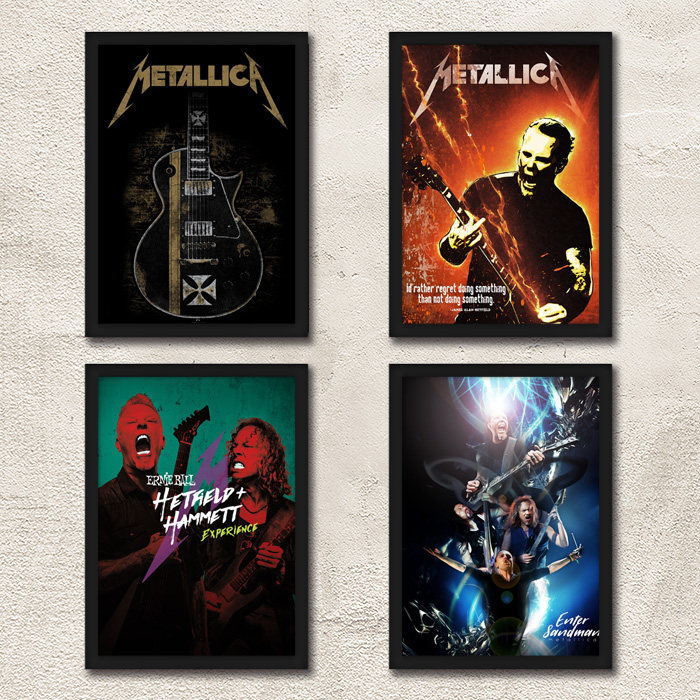 metallica装饰画 金属乐队摇滚吉他有框海报 酒吧琴行艺术照片墙