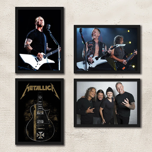 Metallica装饰画 金属乐队摇滚吉他有框海报 酒吧琴行艺术照片墙