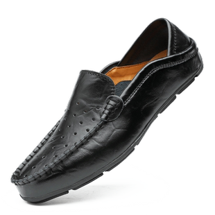 头层牛皮特大号豆豆鞋45 46 47码男小码35 36大码休闲真皮鞋软底