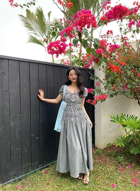 26夏系带收腰气质长裙chic法式茶歇裙女通勤百搭显瘦S5019