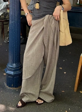 26早春韩式简约慵懒不规则屁帘阔腿西装裤气质通勤显瘦百搭C8571