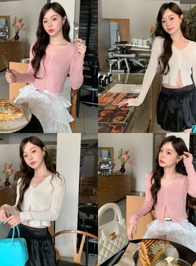 2026年夏薄款针织衫复古风通勤百搭单排扣v领防晒开衫S5281