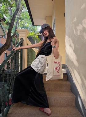 春夏盐系轻熟优雅气质醋酸连衣裙2026夏季修身显瘦吊带长裙C8708