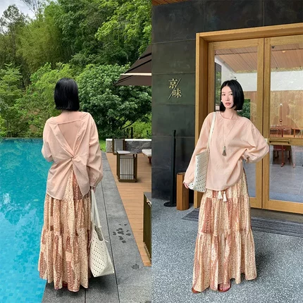 爱西里2025夏季简约风扭结设计防晒衬衫松弛感长袖空调衫13969