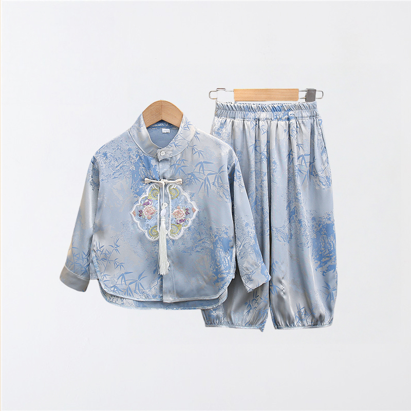 儿童高货唐装汉服长袖裤子两件套装男童春秋贵气少爷汉服绸缎国风