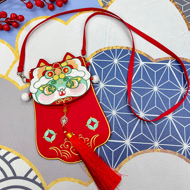 新年汉服包新年汉服配饰包包儿童款复古斜跨刺绣斜挎包