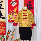 国风加绒加厚男宝过年新衣 新年拜年老虎锦缎中式 139儿童唐装 套装
