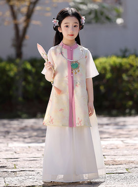 63女童汉服浮云锦高货汉服明制贵气短袖清凉夏装古装表演服长衫裤