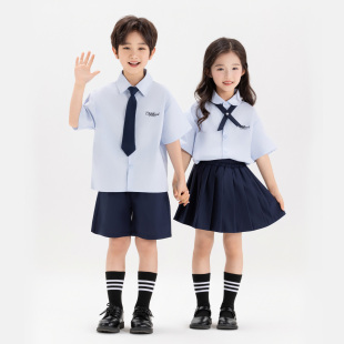 男童女童六一中小童表演服衬衫套装短袖校服班服园服短裤短裙装