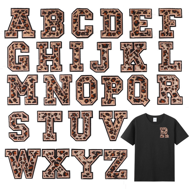 电脑绣花标豹纹英文字母布标衣帽手账DIY补丁辅料刺绣贴布贴