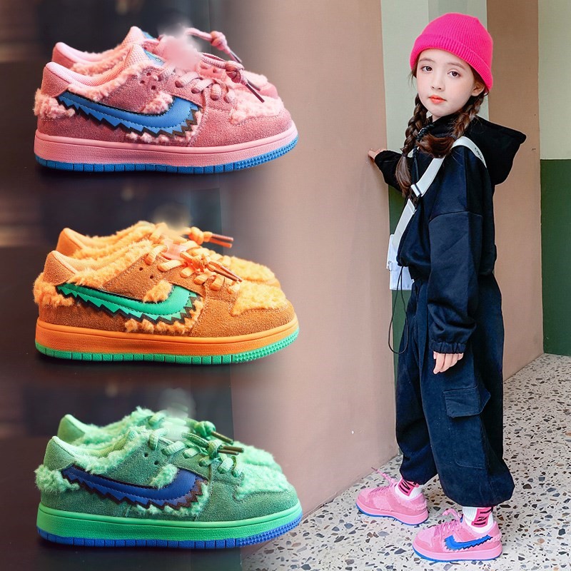 儿童运动鞋dunksb跳舞鞋毛绒橙