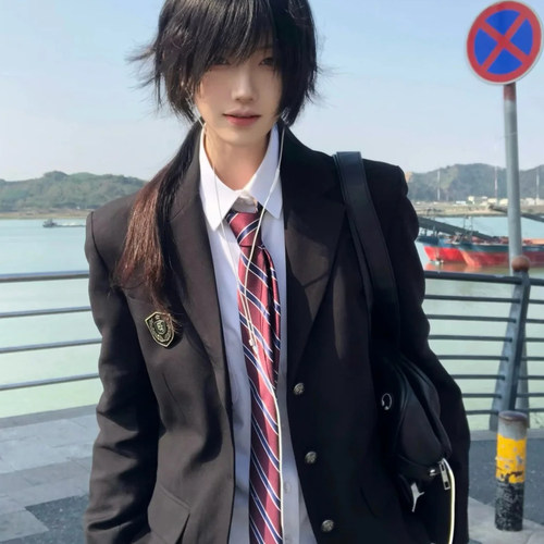 酒红藏青条纹免打领带JK DK学院风日系制服衬衫配饰复古学生领带