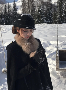 复古毛绒帽子女冬季保暖礼帽黑色时尚百搭法式赫本风留洋千金盆帽