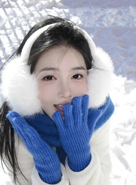 蓝色针织手套女新款冬季加厚保暖韩系露指可触屏可爱百搭防寒保暖