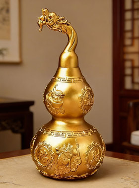 黄铜手工葫芦中式桌面摆件祝福