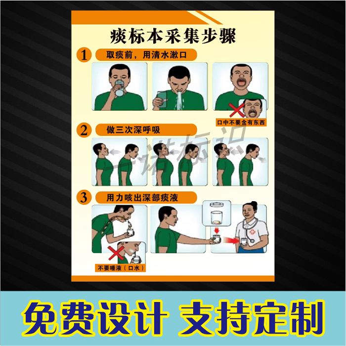 痰标本正确采集步骤贴纸痰标本采样留取流程图标识牌温馨提示定制