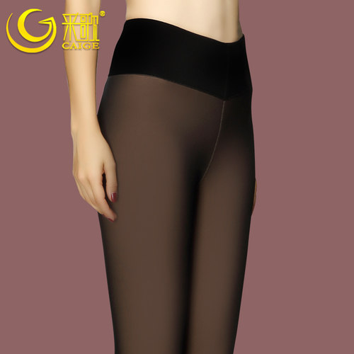 采歌假透肉薄款网纱踩脚打底裤