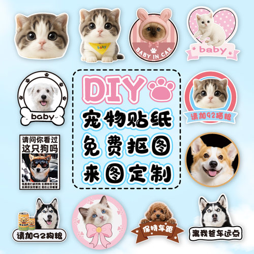 DIY狗猫咪个性汽车贴纸定制爱犬防水车贴宠物婴儿警示卡通贴改字