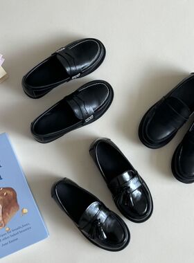 儿童黑色乐福鞋秋季新款英伦风平跟鞋圆头学院风复古真皮单鞋皮鞋