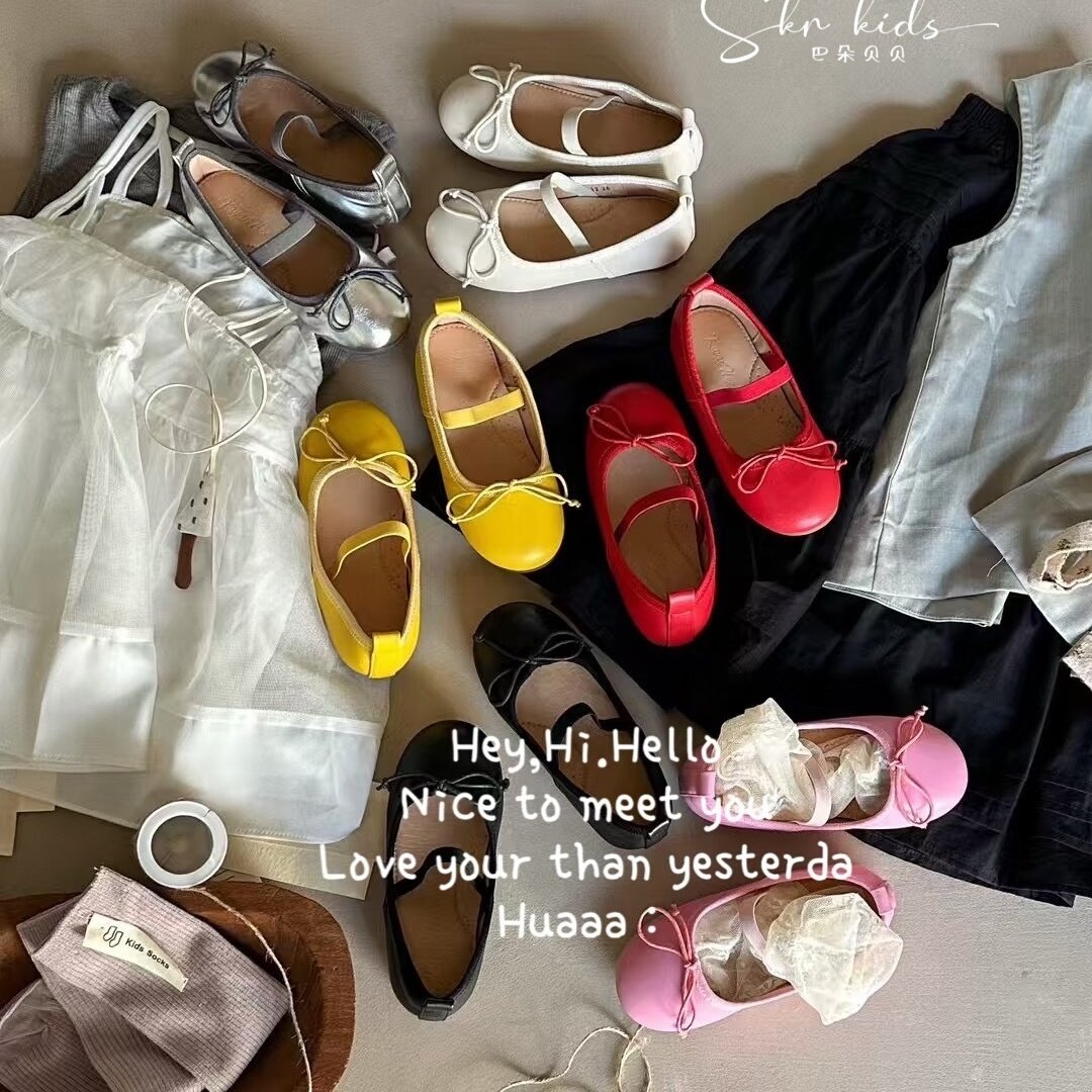 韩国东大门女童芭蕾风浅口单鞋彩色公主鞋软底一脚蹬平底小皮鞋