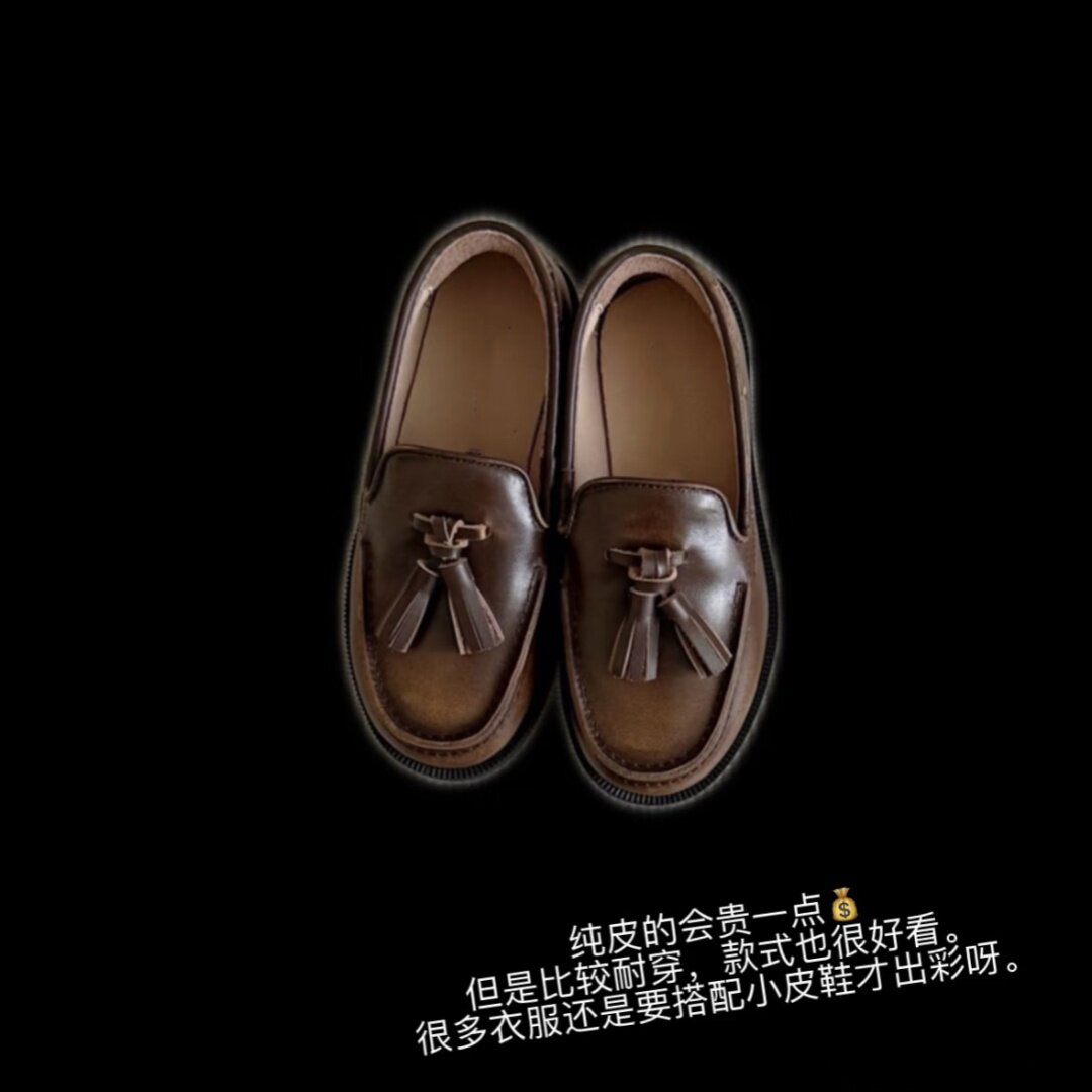 2026春夏新款英伦复古做旧流苏牛皮软底男女童鞋百搭乐福皮鞋单鞋