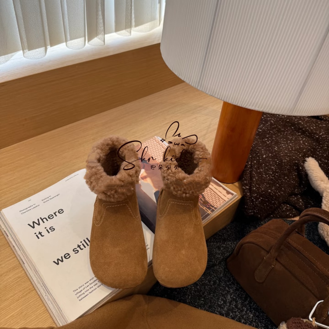 儿童雪地靴松果女童勃肯真皮棉鞋