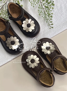 Eureka同款皮鞋意大利风格真皮魔术贴女童太阳花手工皮鞋