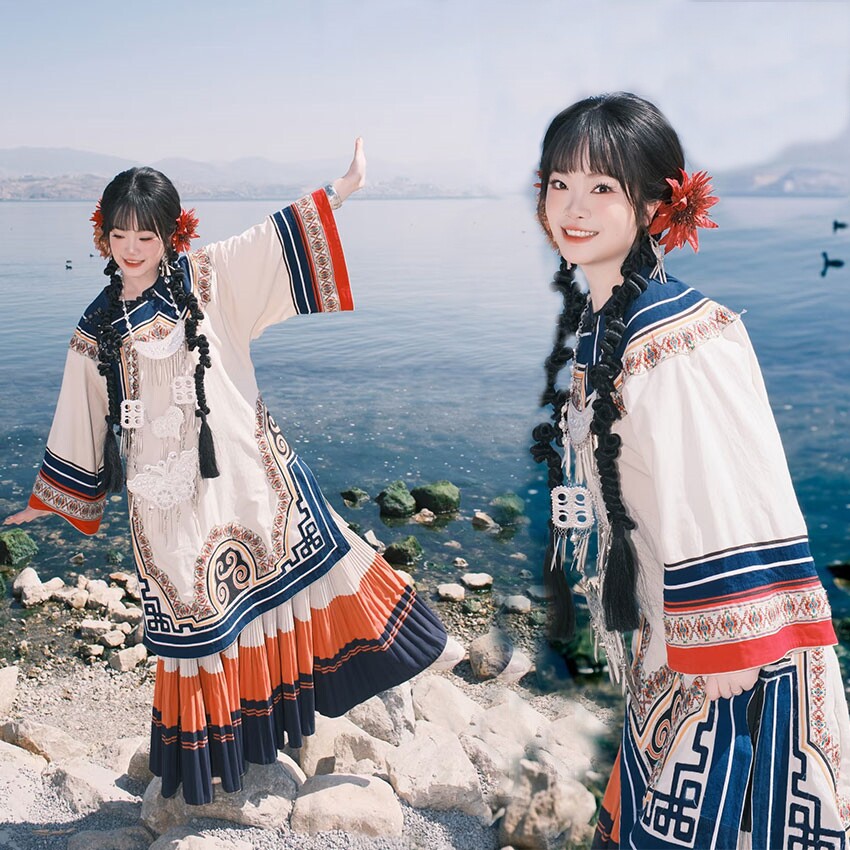 彝族复古文艺女写真演出服套装