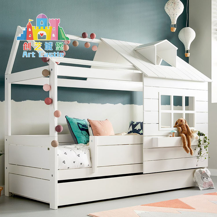 创艺城堡轻奢实木儿童床男孩单人床定制个性树屋床组合女孩房子床