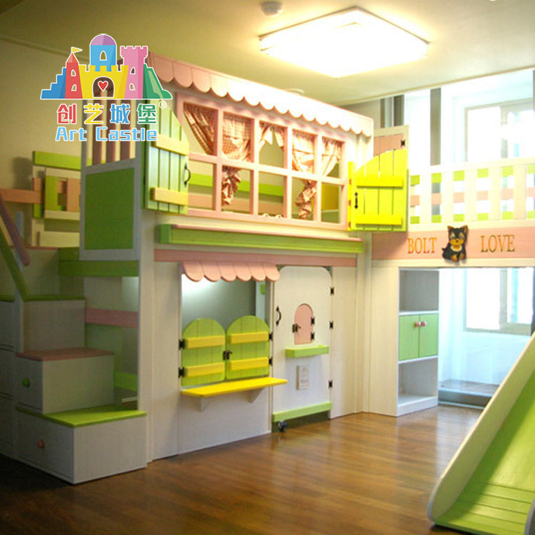 创艺城堡定制创意儿童床韩式实木高低床卡通女孩房子床组合上下床