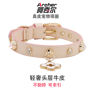阿奇尔 捷克钻奶嘴钉真皮宠物项圈猫狗颈圈