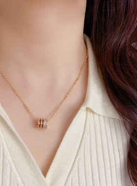 日韩精致时尚百搭镶钻红色小蛮腰项链个性轻奢复古简约设计感颈链