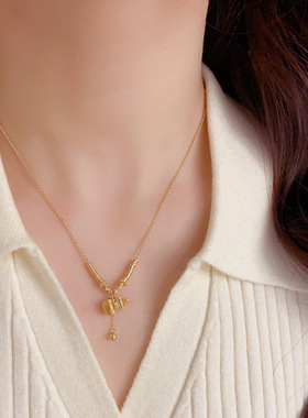 小众时尚简约金属立体葫芦流苏项链个性轻奢百搭设计感锁骨链