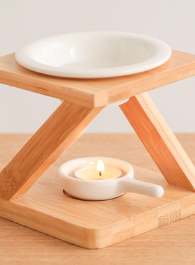 青司局竹木斜方炉家居卧室内香薰炉灯摆件蜡烛台精油灯熏香炉